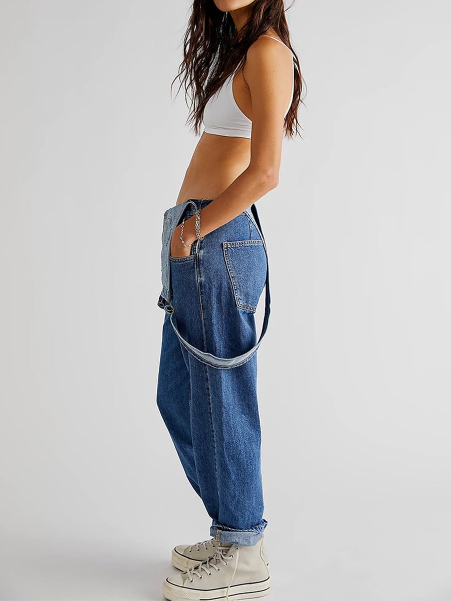 Salopette Jean Femme Large Combinaison sans Manches avec PochesJeans à Bretelles Salopettes en Denim Romper