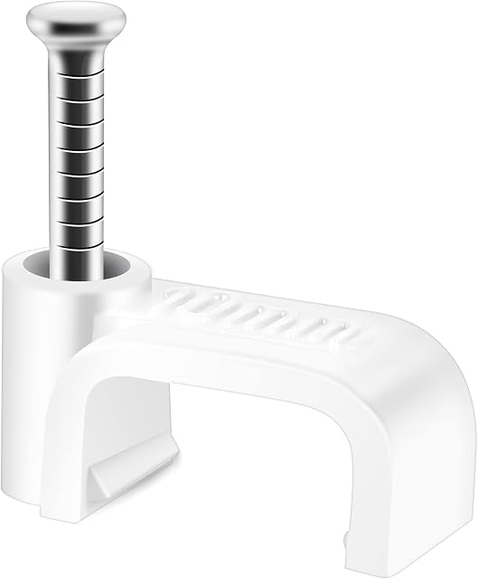 ERKXD Flat Cable Clips White 100 Pcs for Cat6 Cat7 Ethernet Cable Clips to Wall with Steel Nails 10mm 12mm Cord Holder (10mm)