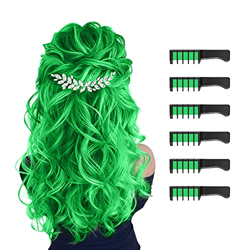 6 Piezas Peine de Tiza para el Pelo para Niñas y Niños, de Color Brillante Temporal para Regalos de Edad 5+ Lavable Tinte para el Pelo para Cumpleaños Cosplay Fiesta(Verde Fluorescente)