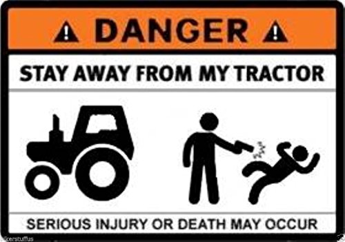 BIKERSTUFFUS Danger Stay Away from My Tractor Sticker 3.5 x 2.5 inches Vinyl Vehicle Sticker Bold Multiple Color Warning