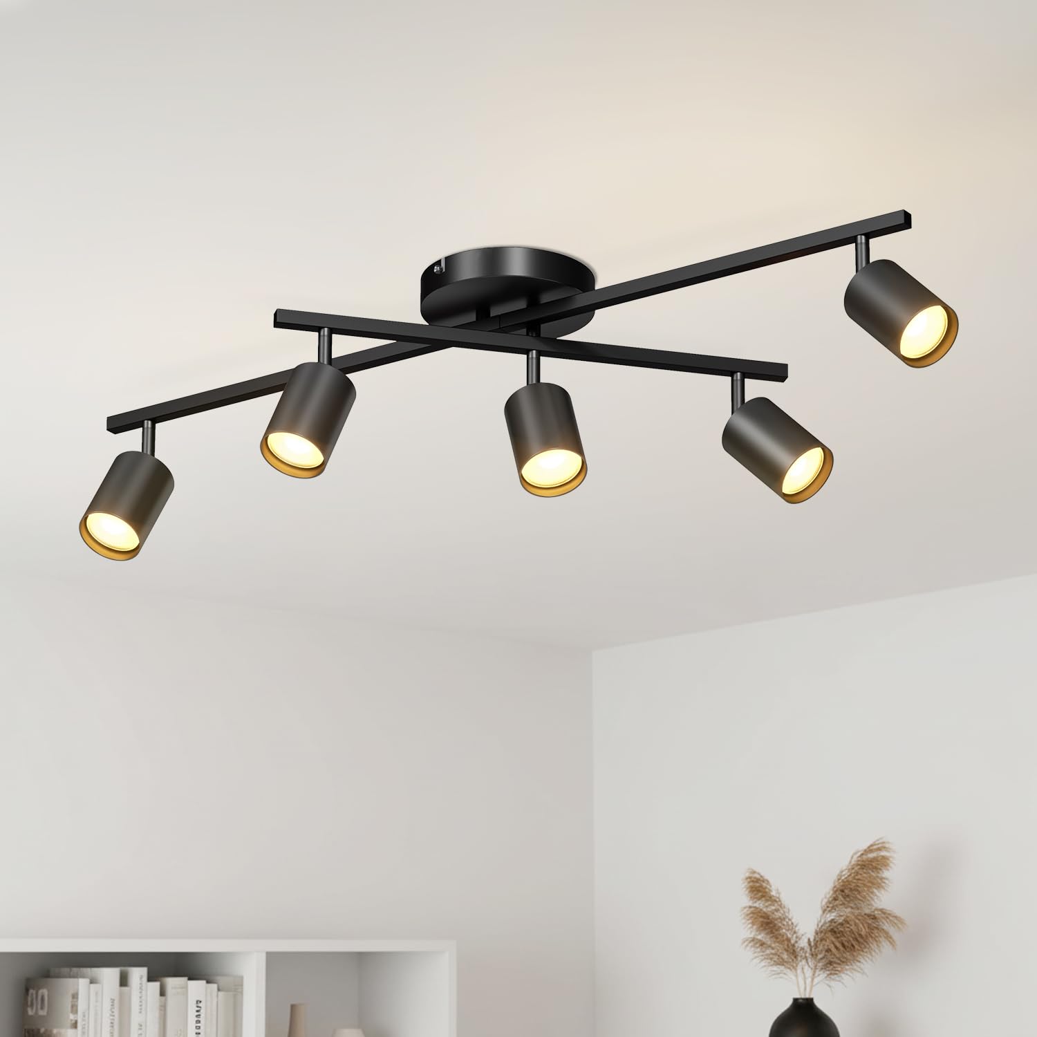 Lvwit 5 Way Black-Gu10-Lamp Shade:aluminium Ceiling Lights,Ceiling Spotlights,Industrial 5 Way Kitchen Lights Ceiling,Adjustable Gu10 Black Ceiling Spot Lights,Indoor Spot Light For Living Room Lights Ceilings(No Bulbs)