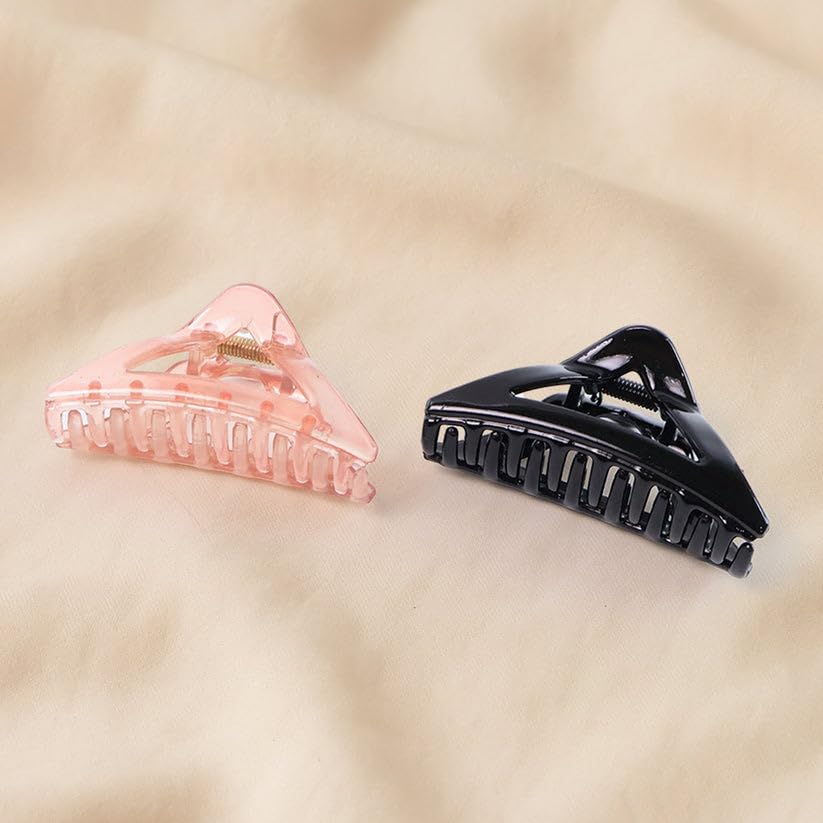 Image of Triangle Plastic Hair Claw Clips for Women and Womens, Strong Grip Non Slip Hair Clutcher for Daily Hair Styling, Assorted Colors, Pack of 12 Pieces