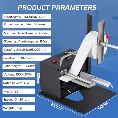 YUCHENGTECH Automatischer Etikettenspender mit Automatischer Zählung von 0-9999 und 5 Einstellbaren Geschwindigkeiten Breite 5-120mm Etikettenspender für Rollenetiketten
