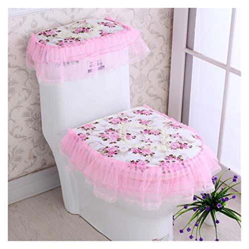 WAYYQX Toile Sitzauflagen 3 Stück/Set Toilettensitzabdeckung Combo Europäische Spitze Badezimmer WC-Sitzkissen-Wasser-Behälter-Abdeckung Obere Abdeckung Pastoral Winter-U-förmig WC Belag (Color : D) – Bild 7