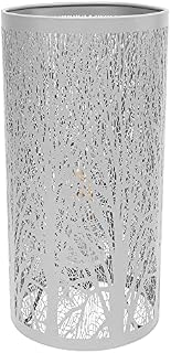 Happy Homewares Unique and Beautiful Matt Grey Metal Forest Design Table Lamp with Cable Switch When Lit The Light Escapes Through The Gaps and Casts The Forest Against The Table