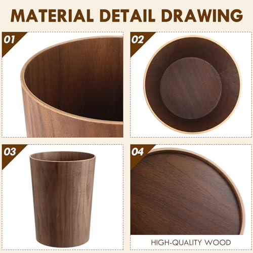 Threehoney MII-THREEHONEY-284 2 Pack 2.3 Gallons Wood Trash Can Wastebasket Natural Wood Round Wastebasket Small Trash Bin thumb #2