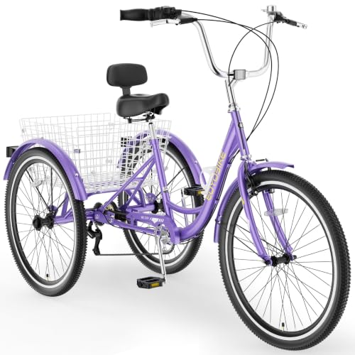 Image of Adult Tricycle, 7 Speed Adult Trike, 20 /24 /26 inch 3 Wheel Bike with Basket | Low Step-Through Frame, Wide Seat with Backrest, 350 lbs Capacity, Tricycle for Adults, Seniors, Women and Men