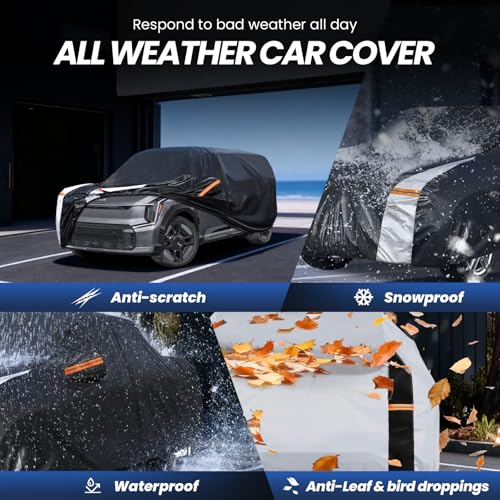 Image of Multi-Layer Car Cover Custom Fit for Kia EV9 (EV)(2023-2026), 100% Waterproof All Weather for Automobiles, Gift with Towel, Heavy Duty Car Covers for Rain Sun UV Protection with Door Zipper