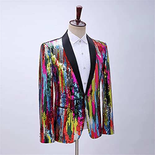 Mens Shining Colorful Blazer, DJ Singers Nightclub Stylish Suit Jacket, Stage Striped Sequin Jacket Blazer3