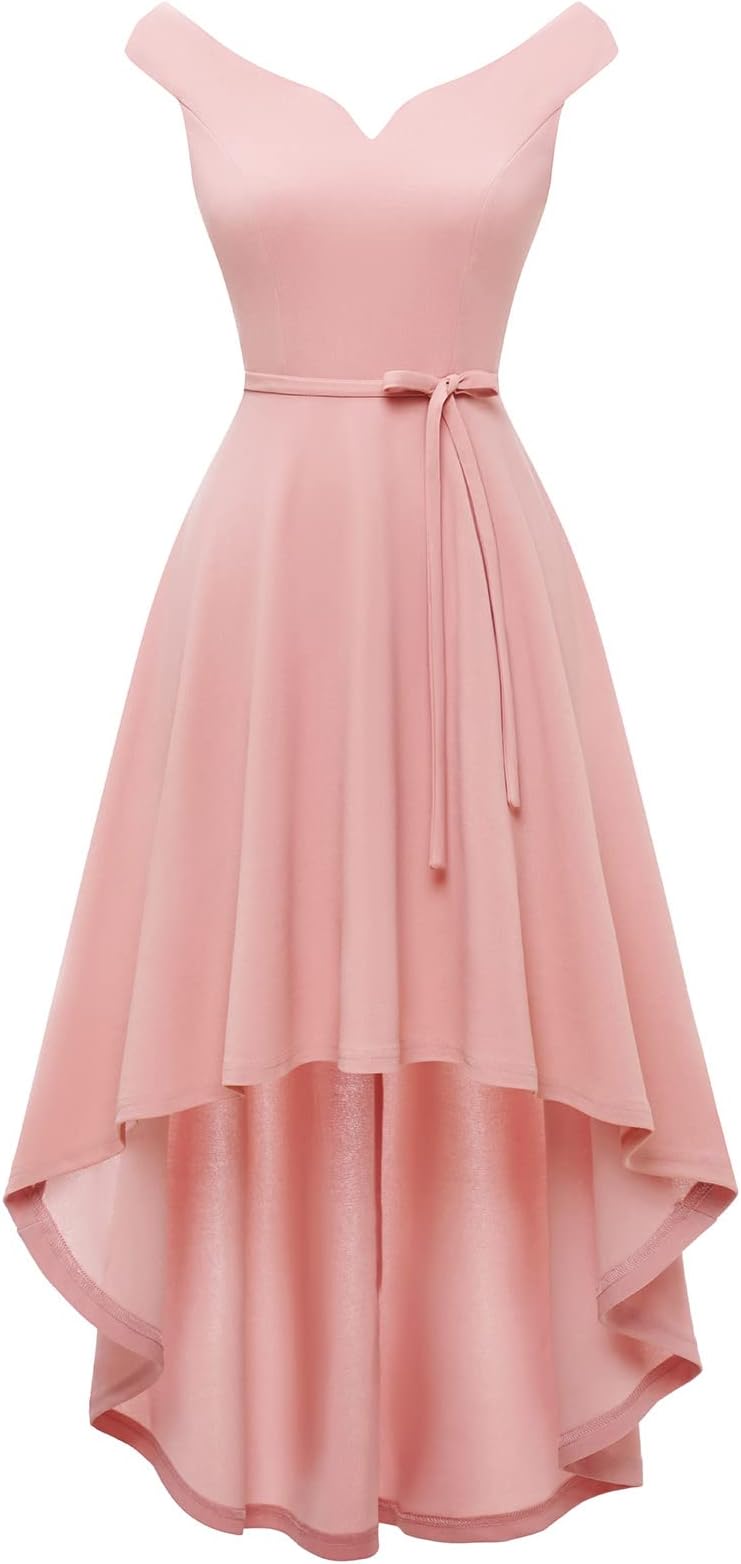 DRESSTELLSWomen's Off Shoulder Bridesmaid Dresses High Low Formal Wedding Guest Party Cocktail Dress Long Evening Dresses