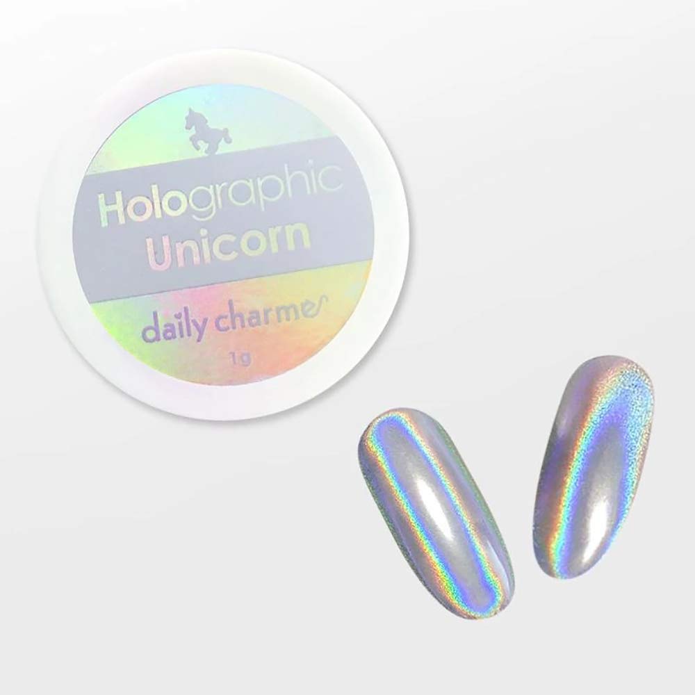 Daily CharmeHolographic 3-in-1 Cateye Magnetic Nail Chrome Powder 1g, Holo Rainbow Cat Eye Effect, Home DIY/Nail Salon Manicure (Holographic Silver)