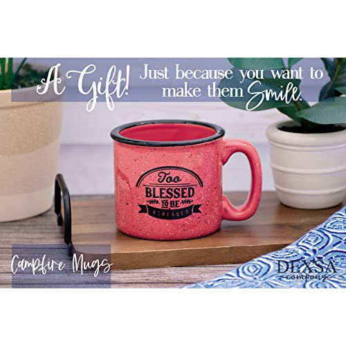 Campfire Ceramic Coffee Mug With Inspiring Quote - Pink Speckled Classic Coffee Cup | Holds 15 Ounces | Too Blessed To Be Stressed #TOP2