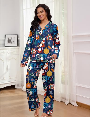 Image of SHESHOW Satin Pajamas for Women Set Long Sleeve Button Down Sleepwear 2 Piece Nightwear Women Pjs Sets Size XS-XXL