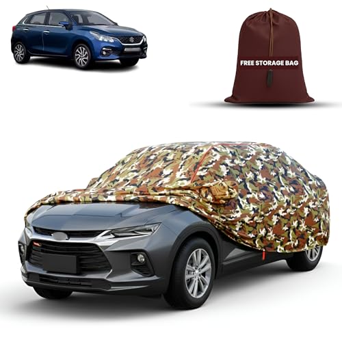 Image of MORNYRAY Car Cover for Maruti Suzuki Baleno | Fully Waterproof Car Body Cover | with Mirror & Antenna Pocket | Dustproof, Windproof & Anti-Scratch Lining, Camouflage