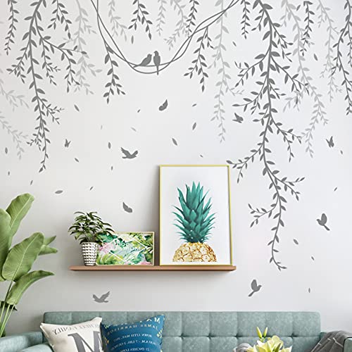 Amaonm Removable Hanging Vines Wall Stickers DIY Green Leaves Plant Grass Wall Decals Peel and Stick Flower Vine Decor for Kids Baby Girls Nursery Bedroom Living Room Offices Classroom (Black)
