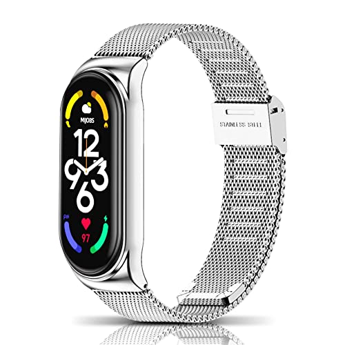 ToVioc Bracelet Compatible with Xiaomi Mi Band 7, Men's & Women's Metal Replacement Strap for Xiaomi Smart Band 7 - Silver