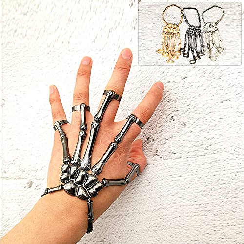 Unique Exaggerate Style Skull Finger Hand Bone Bracelet Punk Handmade Halloween Metal Skeleton Bangle Horror Halloween Goth Ghost Claw Jewelry Ornaments for Women3