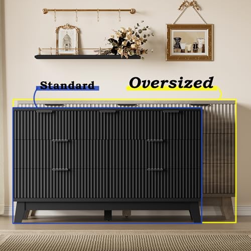 Image of BORNOON 57 inch Long Dresser for Bedroom, 7-Drawer Fluted Chest, Wide Wood Storage Dresser with Metal Slides and Handles, Stable Base, Modern Clothes Organizer for Primary Suite, Guest Room, Nursery