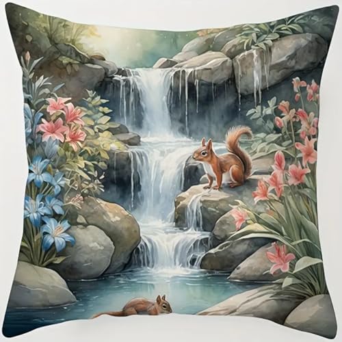 ANSIWEIGO Juego de cojines de nudos de 43 x 43 cm, juego de anudados con gancho e hilo, cojín para anudar uno mismo, cojín decorativo para adultos y niños, cascada de montaña