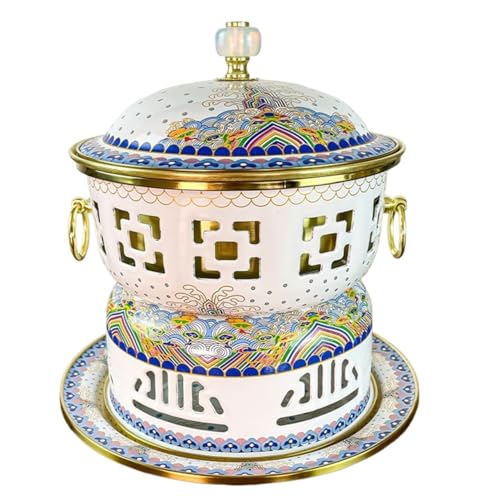 INUUXLG Chinese Hotpot Cloisonne Copper Hot Pot Single Stove Hot Pot Household Small Pot Chinese Hot Pot Copper Hot Pot(White) (White 22 * 22cm)