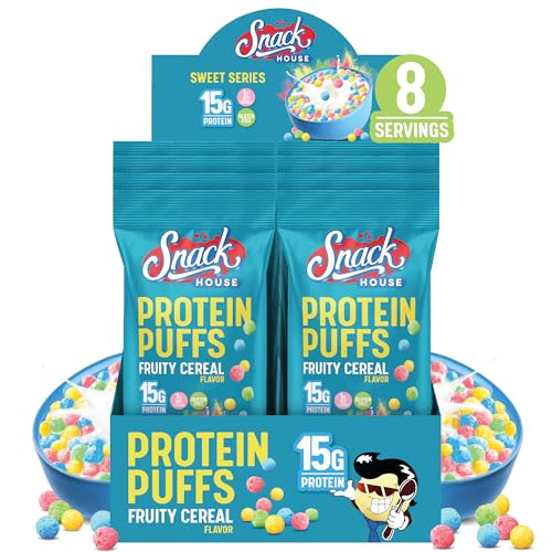 Snack House Sugar Free Keto Cereal, Gluten & Grain Free, Paleo, Diabetic, Ketogenic Diet Friendly Protein Breakfast, Low Carb Snack (8 Pack, Fruity Puffs)