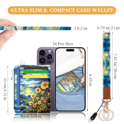 Image of Hancynir Sunflower Slim Wallet Women Credit Card Holder Wristlet RFID Small