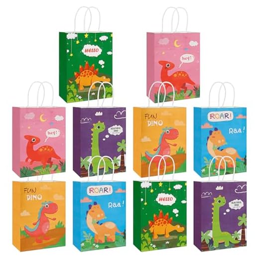 Bolsas de fiesta con diseño de dinosaurios, 10 unidades, bolsas de papel con asa, bolsas de cumpleaños de dinosaurios, bolsas de fiesta, bolsas de papel para envolver cumpleaños infantiles