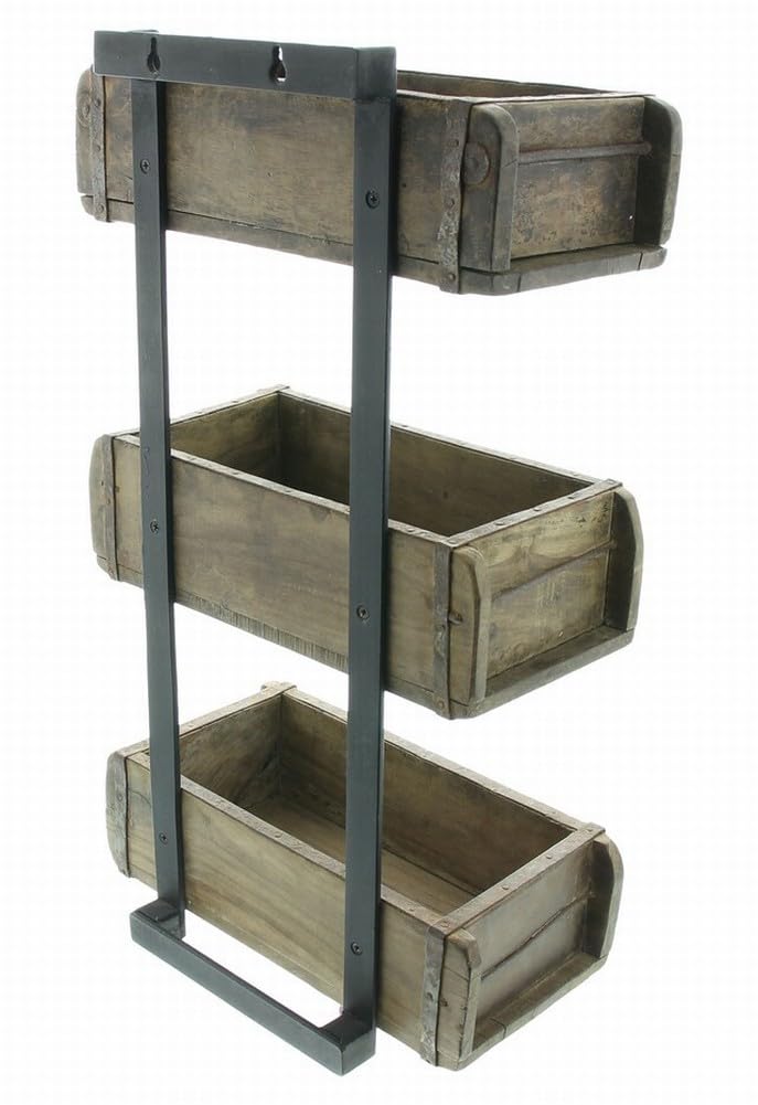 Dekoleidenschaft Wandregal Kolonial aus recyceltem Holz im Used Look, Regal mit 3 Holzkisten, Hängeregal, Pflanzenregal, Blumenregal, Pflanzgefäß, Standregal, Pflanzkasten, Küchenregal