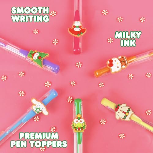 Image of Hello Kitty And Friends Holiday Gel Pens, 6-Pack, Fun Sanrio Pen Toppers Included Featuring My Melody, Hello Kitty, Pompompurin, Keroppi & More, Sanrio Stuff, Cute School Supplies, Stocking Stuffers