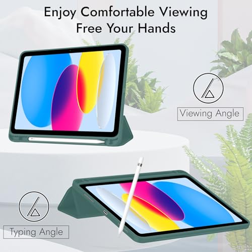 Image of Robustrion Case for iPad 11th Gen (A16) / 10th Generation Cover Case (2025 /2022), Smart Trifold Flip Stand Cover [Pencil Holder] for iPad 10th Gen /11th Generation [Auto Sleep Wake] - Dark Green