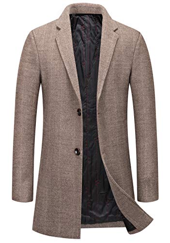 chouyatou Men's Classic Notched Collar Contrast Quilted Lined 2 Button Slim Wool Blend Trench Coat (Camel, Large)