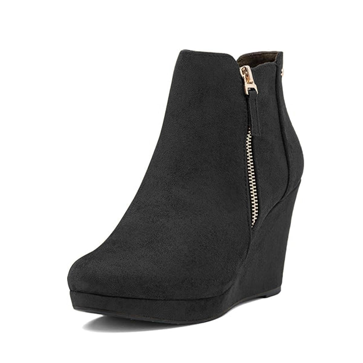miss left Womens Trendy Wedge Ankle Boots Closed Round Toe Double Zippers High Heel Short Booties Fashion Party