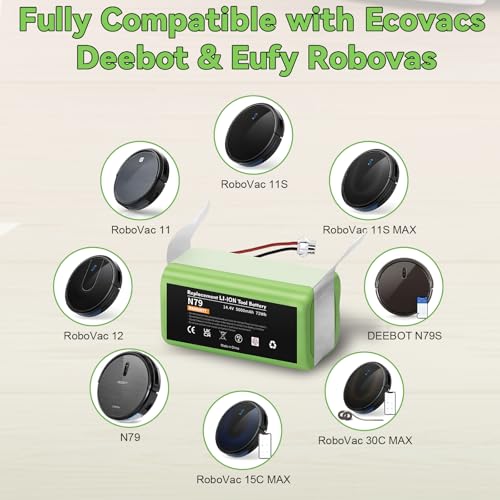 Image of Upgraded 5000mAh 14.4v Li-ion Replacement for Ecovacs Deebot N79 N79S N79W deebot 500 DN622 DN622.11 Compatible with Eufy RoboVac 11 11C 11S MAX 12 15C 15T 25C 30 30C 35C G10 R500+ Etc. Robot Vacuum