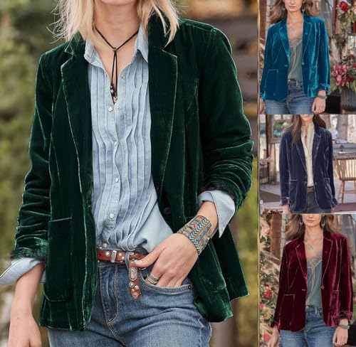 CHARTOU Casual 1 Button Velvet Jacket Women Velvet Cardigan Blazer Office Work Short Coat Suit Jacket with Pocket3