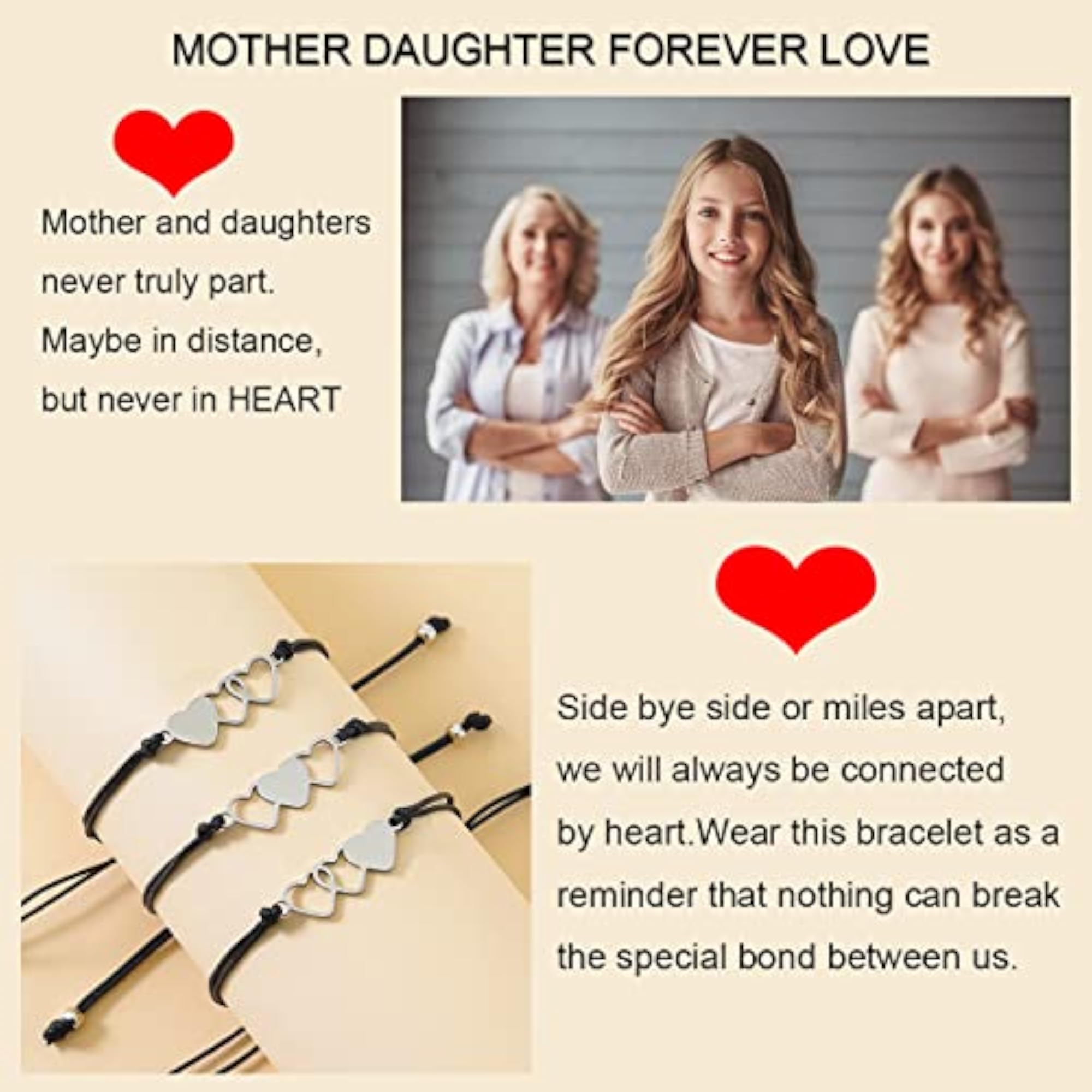 Mother Daughter Matching Heart Wish Bracelets Set