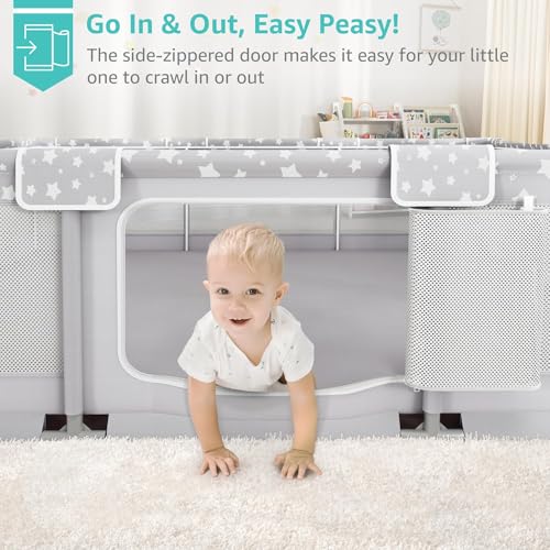 Image of Large Baby Playpen for Babies and Toddlers - 69x59in Giant Play Pen for Babies 6-12 Months Big Play Yard for Toddlers 1-3 Indoors Playyard Play Pens for Toddler Fence Bebes Pin Corrales para Grey