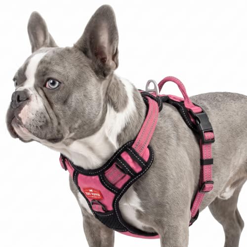 Tuff Pupper No Pull Easy Walk Dog Harness | Heavy Duty Pet Vest | Front & Back Leash Clips | Strong Safety Handle | Reflective Anti Pull Vest | Comfortable Padded Escape Proof Harness (Medium, Pink)