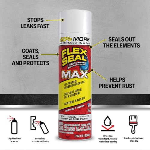 Image of Flex Seal MAX, 17 oz, 2-Pack, White, Stop Leaks Instantly, Waterproof Rubber Spray On Sealant Coating, Perfect for Gutters, Wood, RV, Campers, Roof Repair, Skylights, Windows, and More