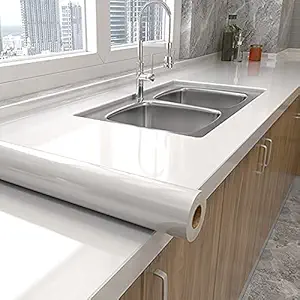 WISDOM Vinyl Decorative for Cabinets Countertops Kitchen Shelves Liner Self Adhesive Film Peel and Stick Waterproof Removable White Glossy Wallpaper (24 x 72, White Glossy Wallpaper)