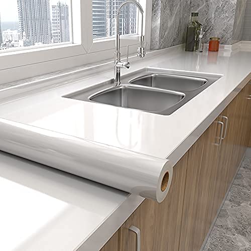 WISDOM Vinyl Decorative for Cabinets Countertops Kitchen Shelves Liner Self Adhesive Film Peel and Stick Waterproof Removable White Glossy Wallpaper (24 x 120, White Glossy Wallpaper) (B0B9S23ZKF) Amazon Price History, Amazon Price Tracker