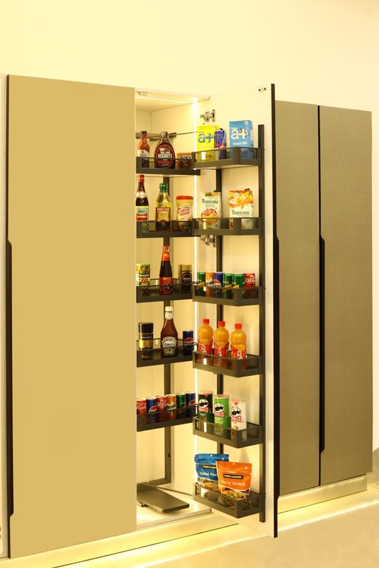 Image of Avocetmobily Stainless Steel Pull Out Kitchen Pantry Unit 450mm Cabinet | 12 Basket Modular Kitchen Storage Organizer | 6 Layer Tall Pantry Rack | 60kg Load Capacity | Silver