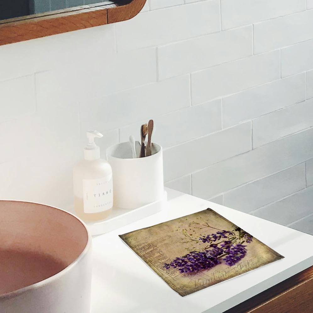 3dRose 11x12 Wash Cloth for Face and Body - Twigs of Lavender Illustration with Vintage Text Elements Art Illustration