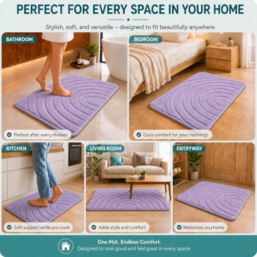 Image of Premium Memory Foam Bath Mat | 40x60cm Super Absorbent Velvet Bathroom Rug | Non-Slip Machine Washable Floor Mat (Lavender Mist)
