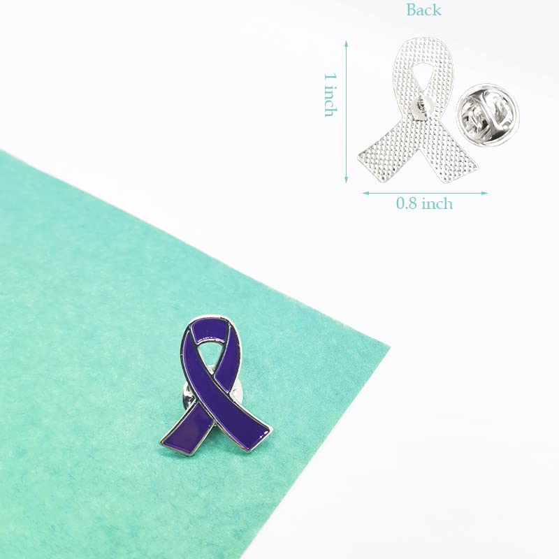 Image of 100Pcs Dark Blue Ribbon Awareness Pins Colon Cancer Awareness Rectal Cancer Awareness Enamel Lapel brooches Pins