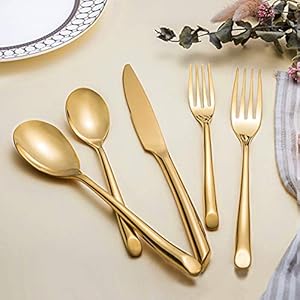 Gold Silverware Flateware Set Stainless Steel Cutlery Set 20 Piece with Wave Handle Wedding Housewarming Gift Service for 4