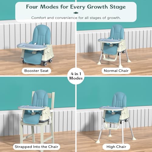 Image of StarAndDaisy High Chair for Baby /Baby Feeding Chair for 0 to 5 Years with 4 in-1 Multifunctions /High Chair with Height Adjustable, Detachable Tray & One-Hand Adjustable -Blue
