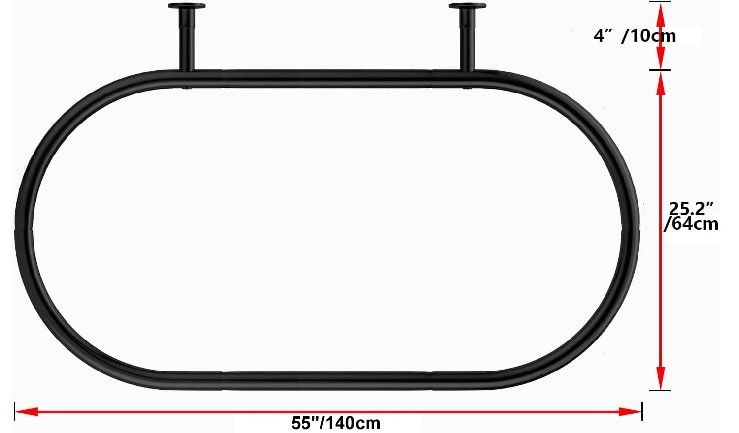 Asta per tenda da doccia ovale in lega di alluminio, forma quadrata, asta per bagno per vasca con piedini ad artiglio, vasche autoportanti (Nero: L 140 cm, W 63,5 cm)