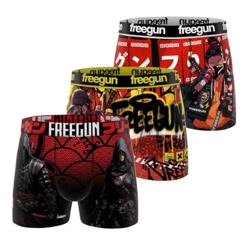 FREEGUN Boxer Enfant Manga, Caleçon Garçon Ultra-Doux et Confortable (Lot de 3), Rouge Taille 12 ans/14 Ans