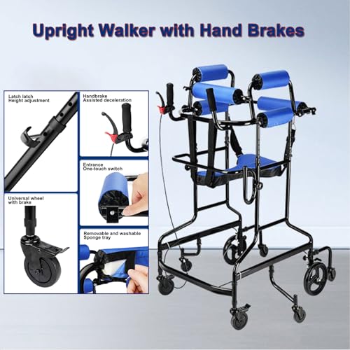 Andador para niños con parálisis cerebral Andador vertical con frenos de mano, andador plegable para personas mayores y discapacitadas, altura ajustable Rehabilitación de pie e para movilida