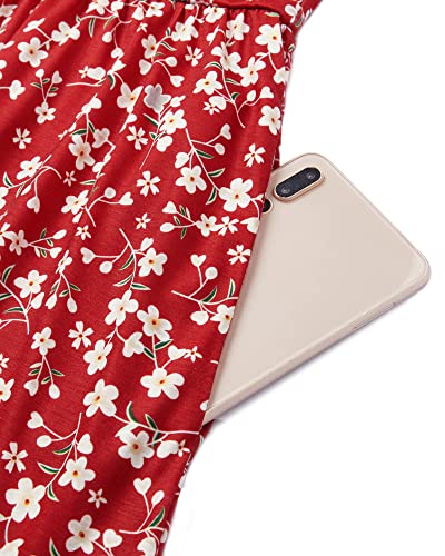 Image of OUGES Casual Summer Dress for Women Wrap V Neck A Line Midi Dresses with Pockets